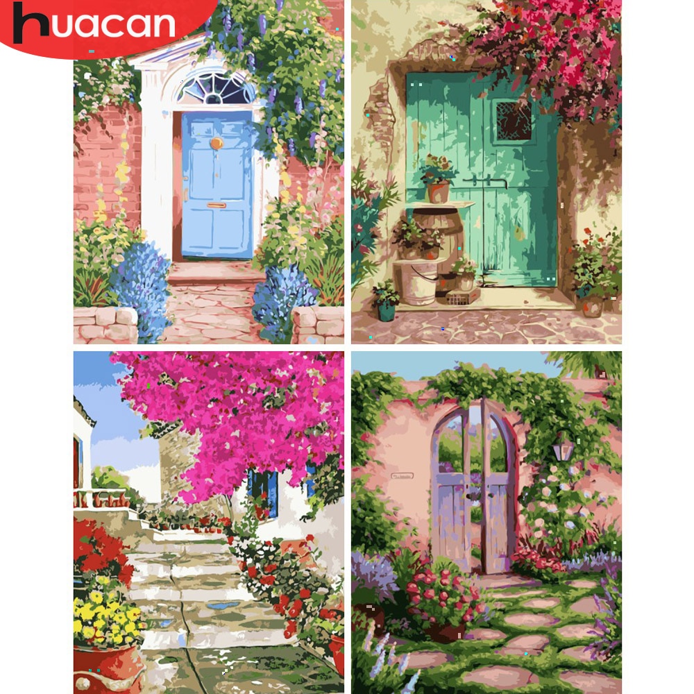 HUACAN Painting By Numbers Flower Door HandPainted Art Dawing On Canvas Picture Kits DIY Home Decoration