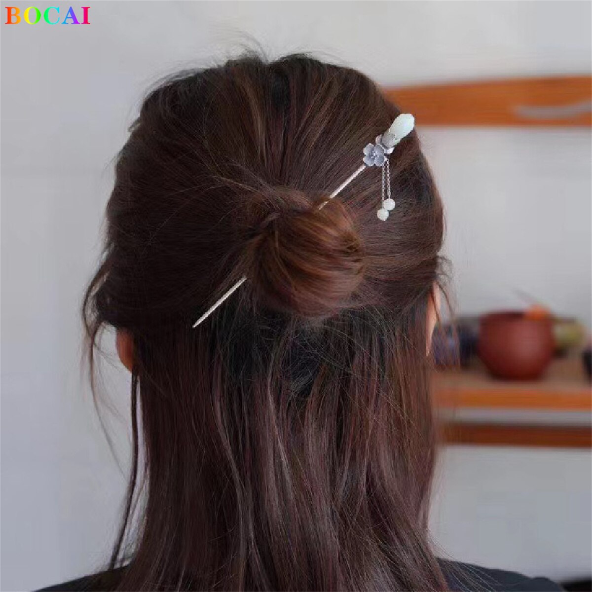 Bocai  s925 haaraccessoires aus sterlingsilber, beliebter cymbidium-jade-quasten-kopfschmuck, haarnadel aus reinem silber, schmuck für damen