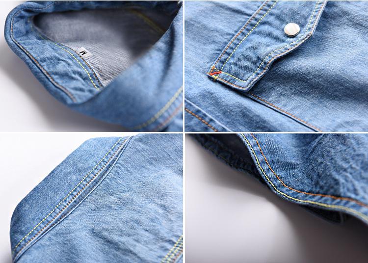 Camisas Vintage de para hombre, pantalones vaqueros azul claro con cuello, camisa informal para otoño, ropa de calle de primavera, tops vaqueros de manga larga de algodón