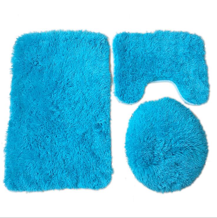 Fyjafon 3 stykke sæt toiletdæksler til badeværelse bademåtte skridsikker tæppe plys bademåtte: Blå