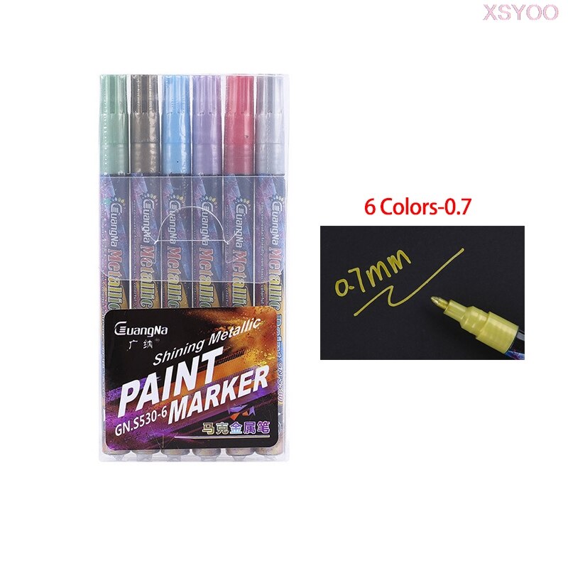 GN 6/12/18/24Colors Acrylic Paint Marker Pen 0.7-2.0Tips Metallic Marker Pens For Ceramic Rock Glass Porcelain Permanent Markers: 6 colors-0.7