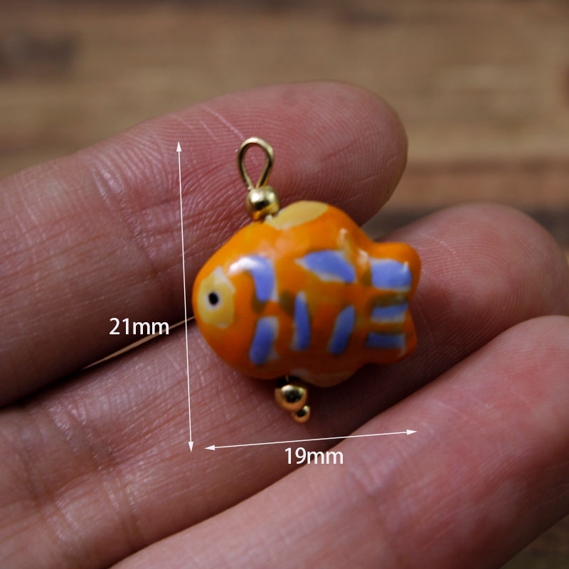 2Pcs/Lot Painted Handmade Ceramic Tulip/Tropical Fish Pendant Beads/Animal Charms/Steel Eye Pin DIY Necklace Earring Accessories: Antique Gold Plated