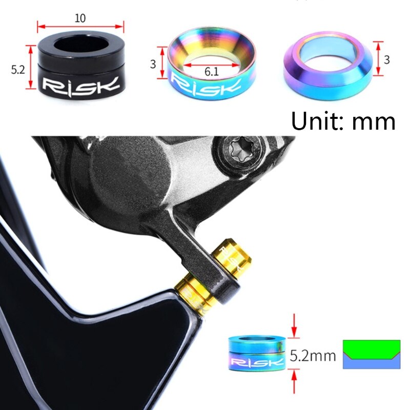 Espaciador de arandela cóncava y convexa para bicicleta de montaña, pinza de freno de disco M68D, titanio M6, 2 pares