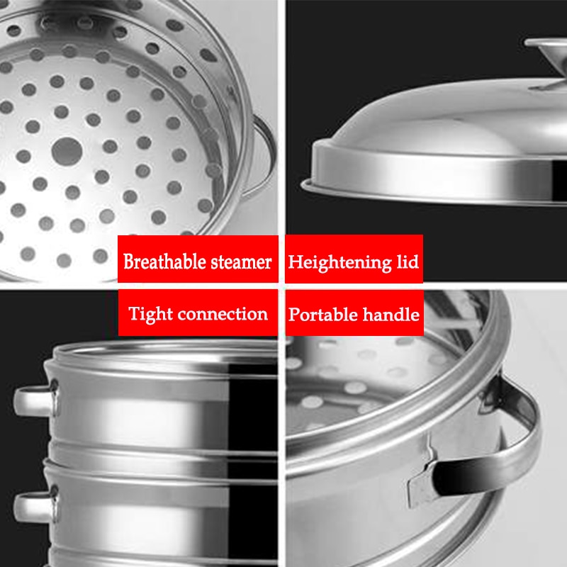 Chinese Cookware Stainless Steel Thickened Steamer Multi-function Soup Steamer Kitchen Fish Rice Vegetable Universal Steamer