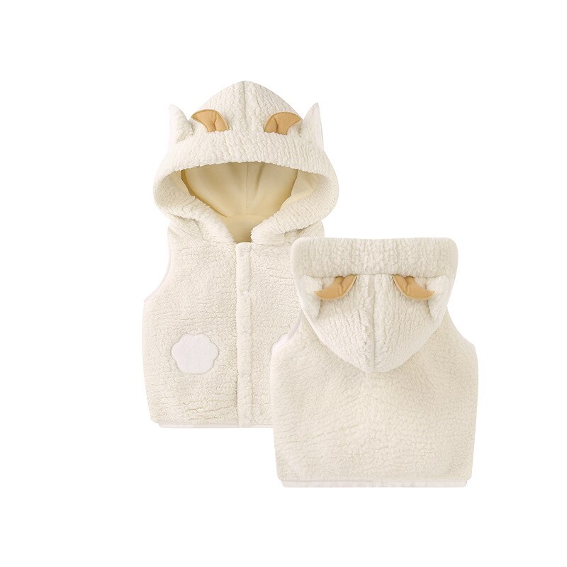 Baby Vest Unisex Polyester Hooded Baby Meisje Kleding Cartoon Jas Mouwloze Uitloper Baby Boy Kleding Herfst Winter: Beige / 12m