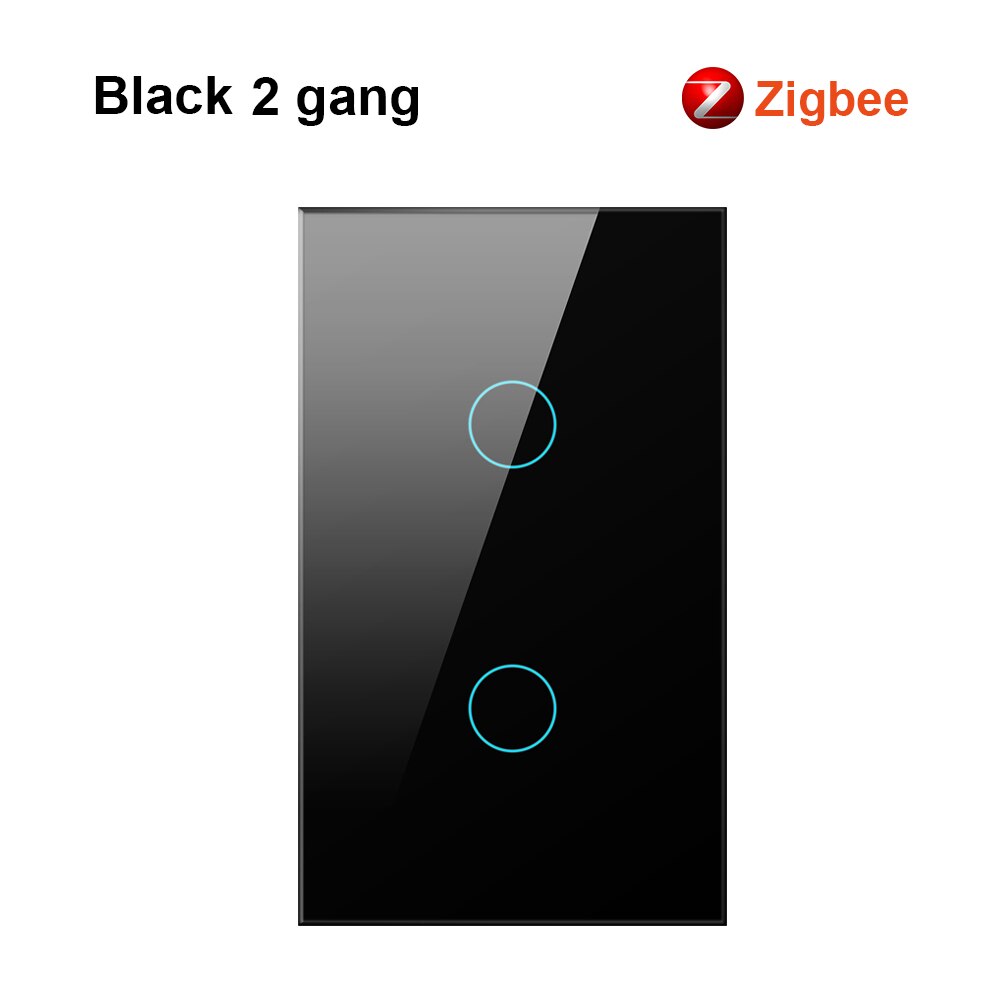 AVATTO-interruptor inteligente Tuya Zigbee con retroiluminación, encendido/apagado, cable de fuego neutro para casa inteligente, 1/2/3 entradas, funciona con Alexa y Google Home: Black 2 gang
