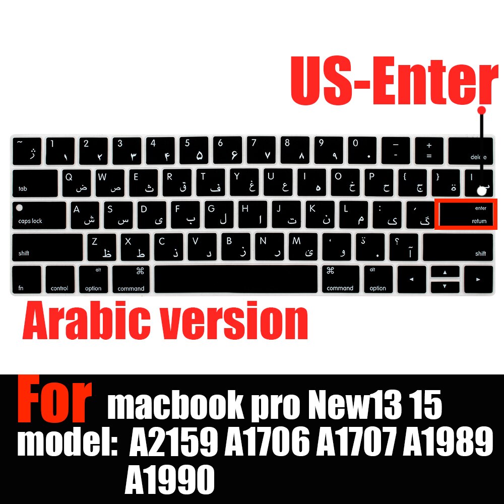 laptop accessories keyboard cover For macbook pro13 touchbar Keyboard stickers keyboard cases A2159 A1706 A1707 A1989 A1990: US-Enter Arabic