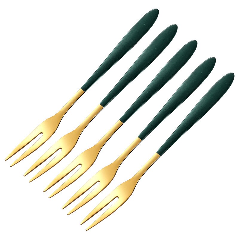 5 Pcs Fruit Fork Luxury Stainless Steel Gold Cake Dessert Forks Lovely Mini Fork Used For Cake in Party Snail Fork Restaurant: green gold