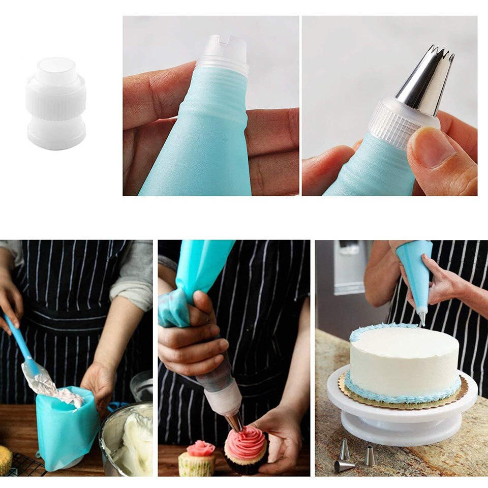 52Pcs Cake Decorating kit Cake Decoration Tools with Non Slip Base Cake Icing Tips Guide Turntable Cake Decorating Kit