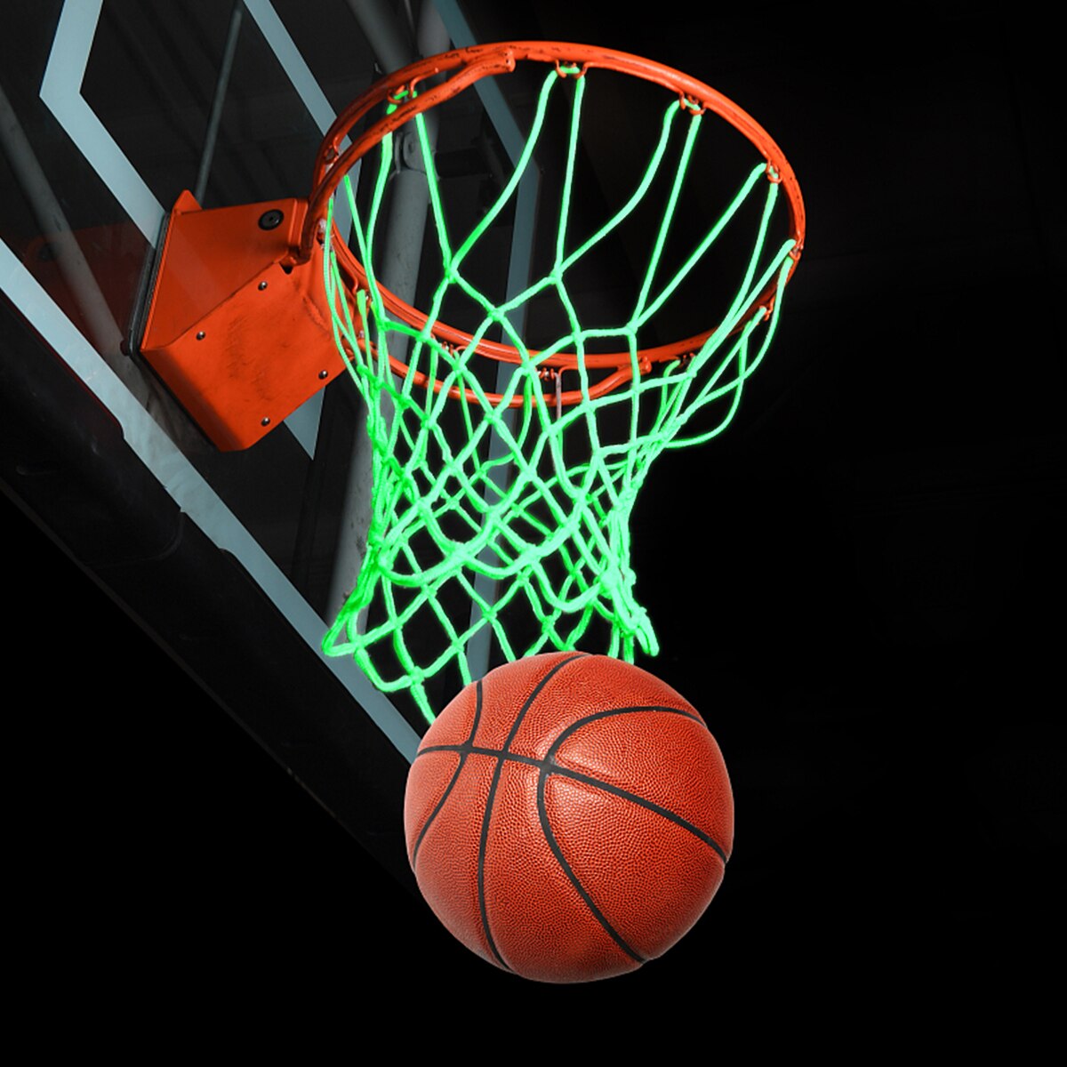 Red de baloncesto luminosa y brillante para la noche, malla de Nylon trenzado estándar, Red de baloncesto resistente