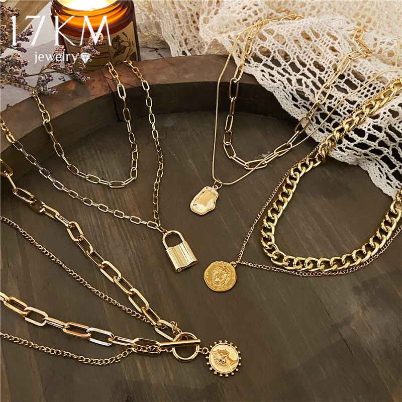 Multi-layer Coin Lock Chain Choker Pearl Butterfly Necklace For Women Golden Pendant Necklace Jewelry