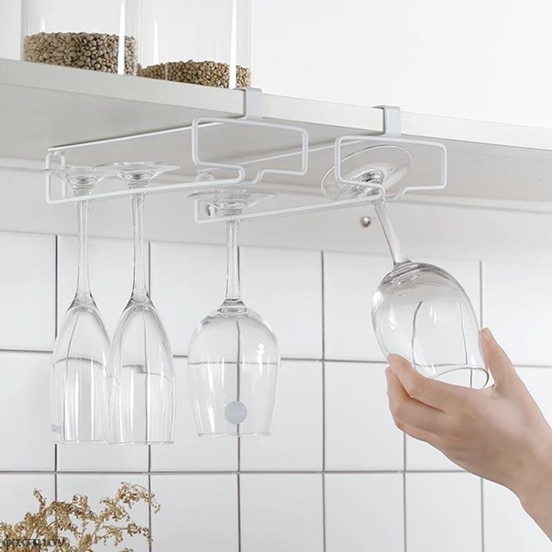 Wine Glass Holder Hanging Iron Rack Stemware Inverted Storage Shelf Champagne Goblet Cup Under Cupboard