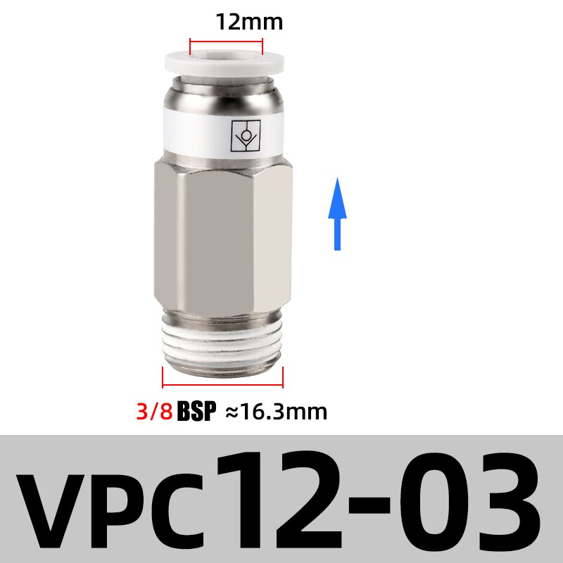 M5 1/8" 1/4" 3/8" 1/2" BSP Thread Pneumatic Check Valve One Way Non-return Valve One Touch Qucik Fitting Connector Coupling: VPC 12-03
