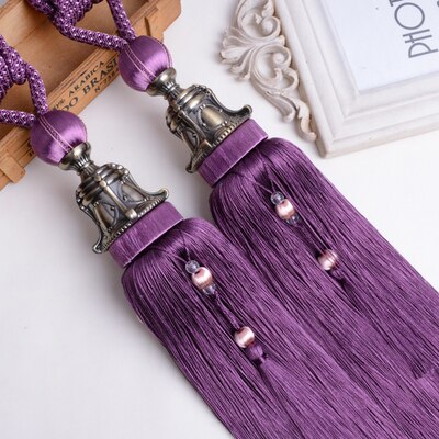 Europa 2 stuks gordijn kwasten franje borstel banden strikken hangende bindtouwen riem gesp haak houder gordijn accessoires strik: Paars