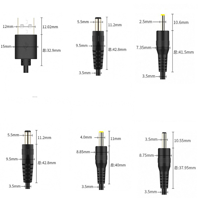 1/5x Wtyczka męska USB A do DC 2,5 3,5 1,35 4,0 1,7 5,5 2,1 5,5 2,5 mm Wtyczka zasilacza typu A Przedłużacz przewodów złącza