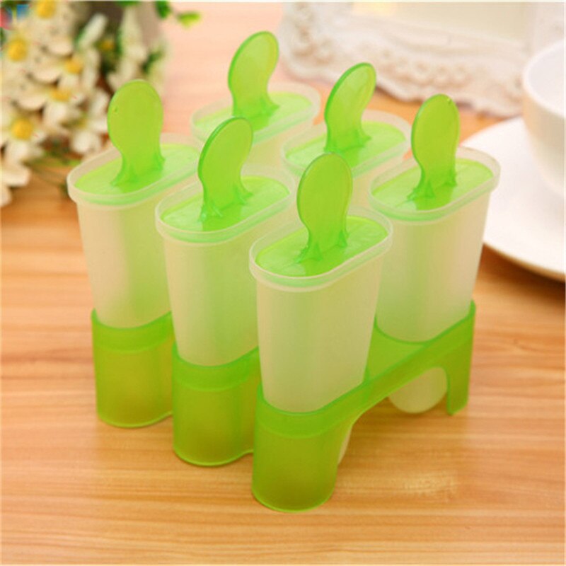 1 Set 6 Cells Popsicles Mold Plastic Frozen Ice Cream Mold Popsicle Maker Lolly Mould Tray Pan Maker Tool Cooking tools
