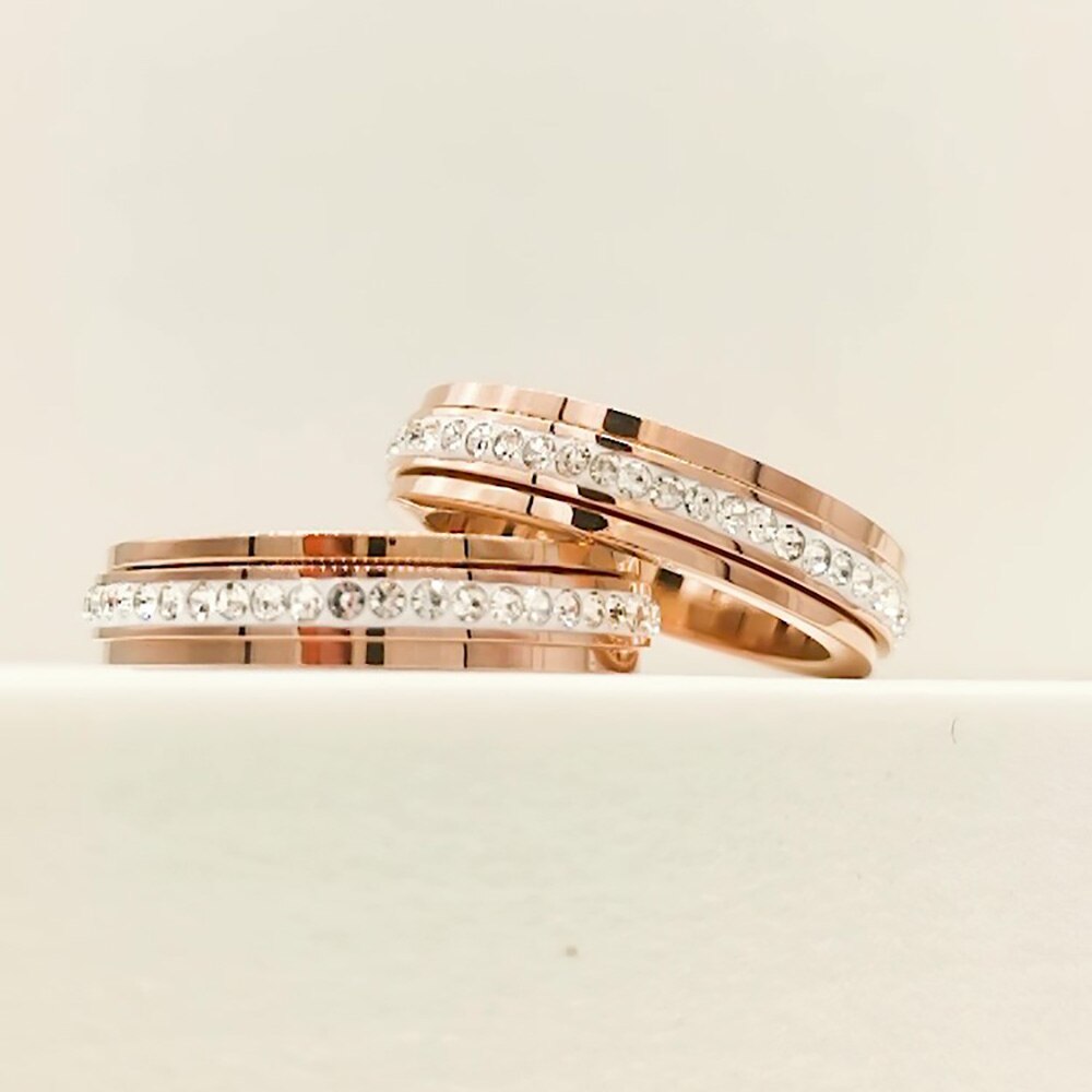 Lokaer Rvs Draaibare Klei Wedding Ring Rose Gold Micro Pave Cz Crystal Anniversary Ringen Voor Vrouwen Meisjes R19027