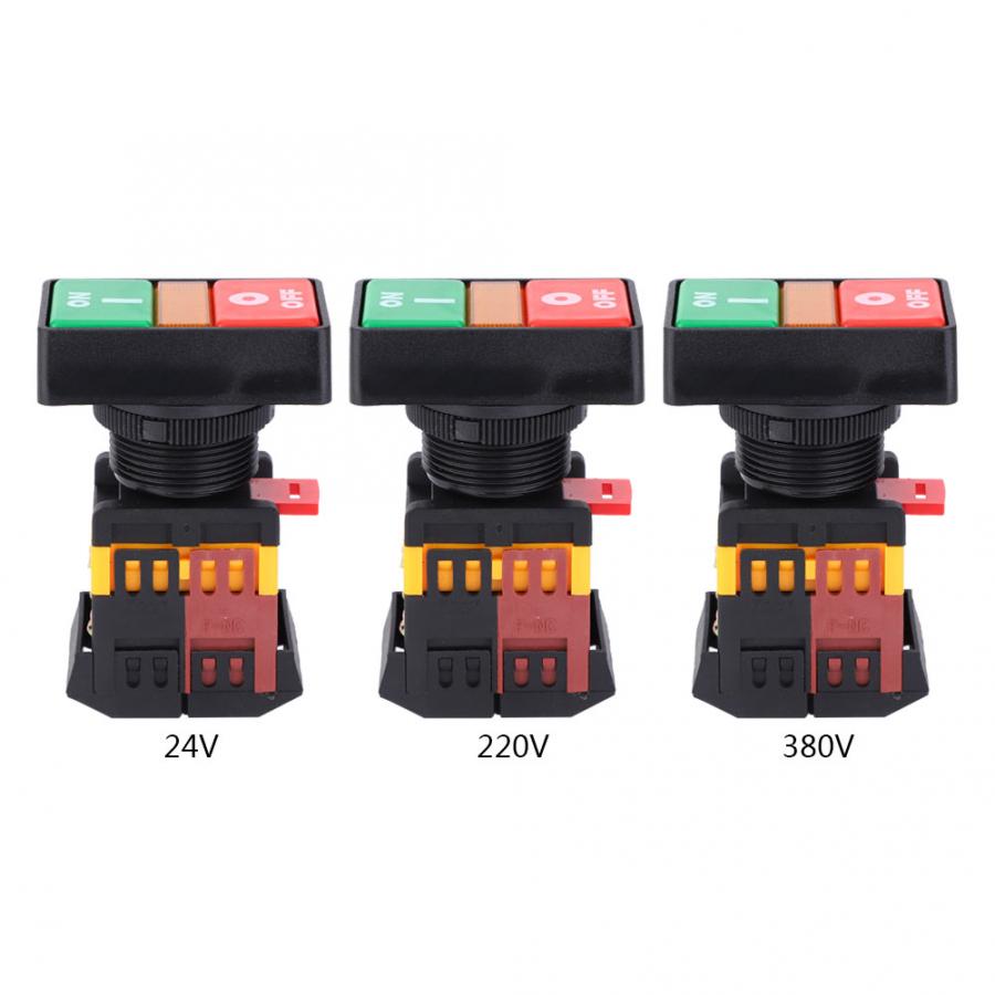 PPBB-30N Double Push-Button Switch with LED Light On-Off Momentary Button 24V/220V/380V