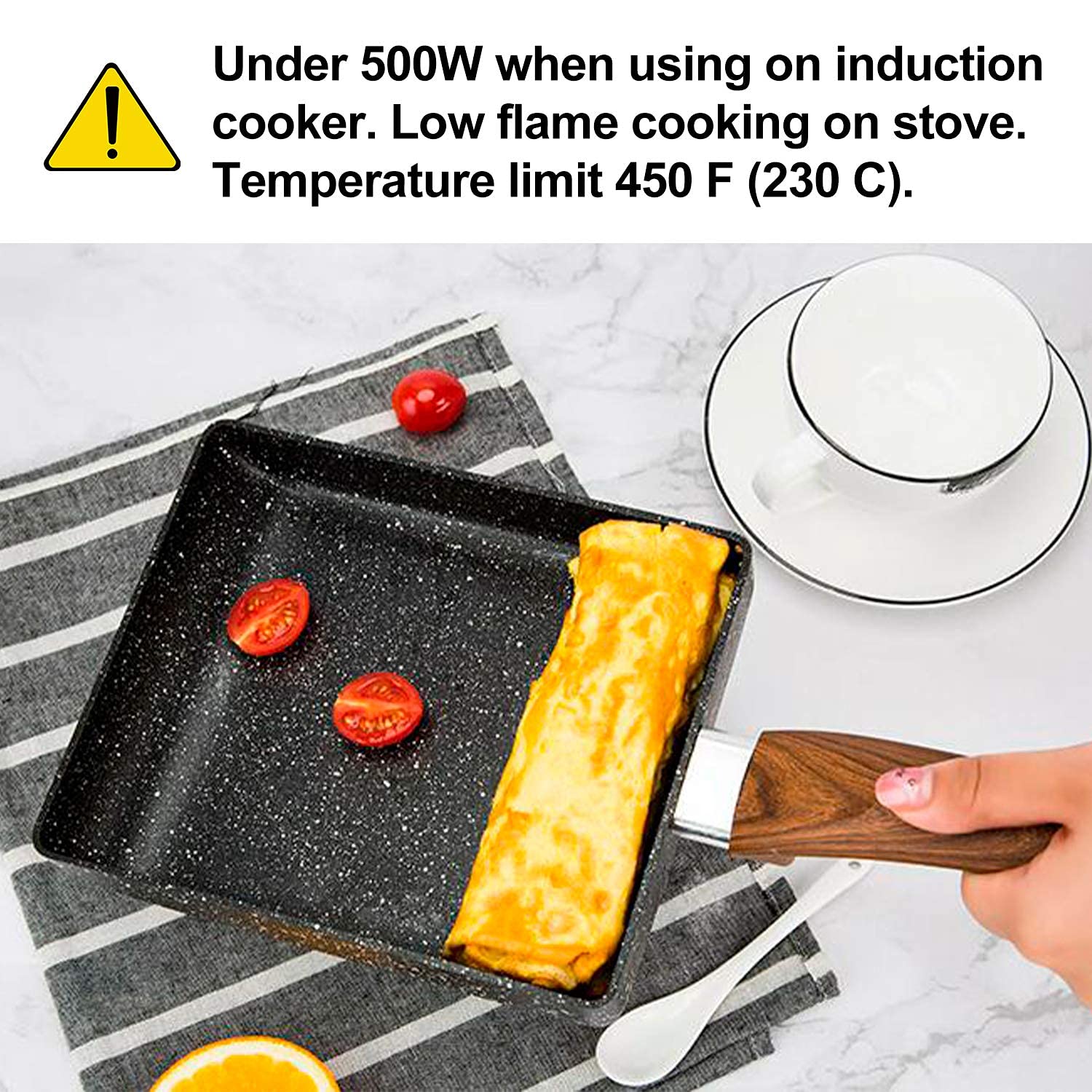 Poêle à Œufs Rectangulaire et Antiadhésive pour Omelette Japonaise, avec Poignée Anti-brûlure, pour Tamagoyaki, Compatible avec la Cuisinière et la Plaque de Cuisson à Induction