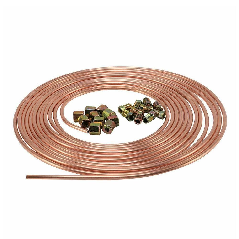 25ft 7.6m Roll Tube Coil of 3/16" OD Copper Nickel Pipe Nuts Piping Tube Line Anti-rust Hose 20PCS Tube Tubing With Brake V7B4