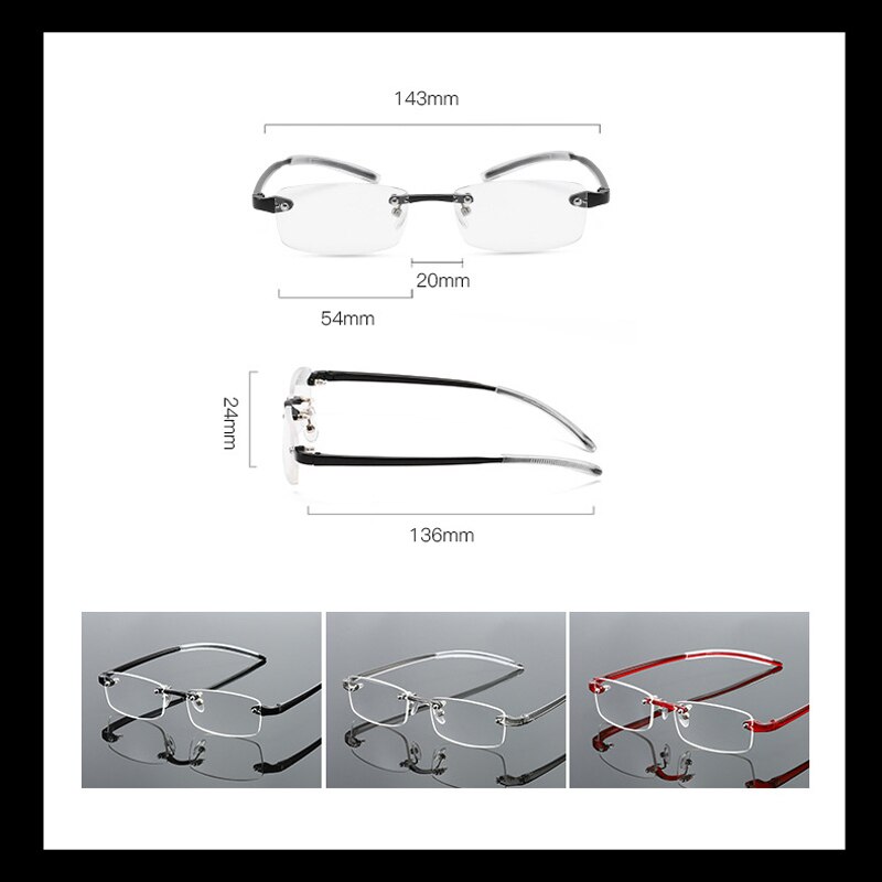 Frameloze Leesbril Voor Mannen Vrouwen Unisex Mode Snijden Verziendheid Brillen Dioptrie 1.0 Tot 3.0 Presbyopie Eyewear