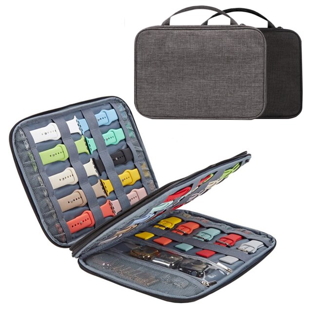 Pour apple watch boîte de rangement de bracelet de montre pochette de voyage boîtes de sangle de montre multifonction boîte de rangement de bracelet de montre: Gray Double Layer