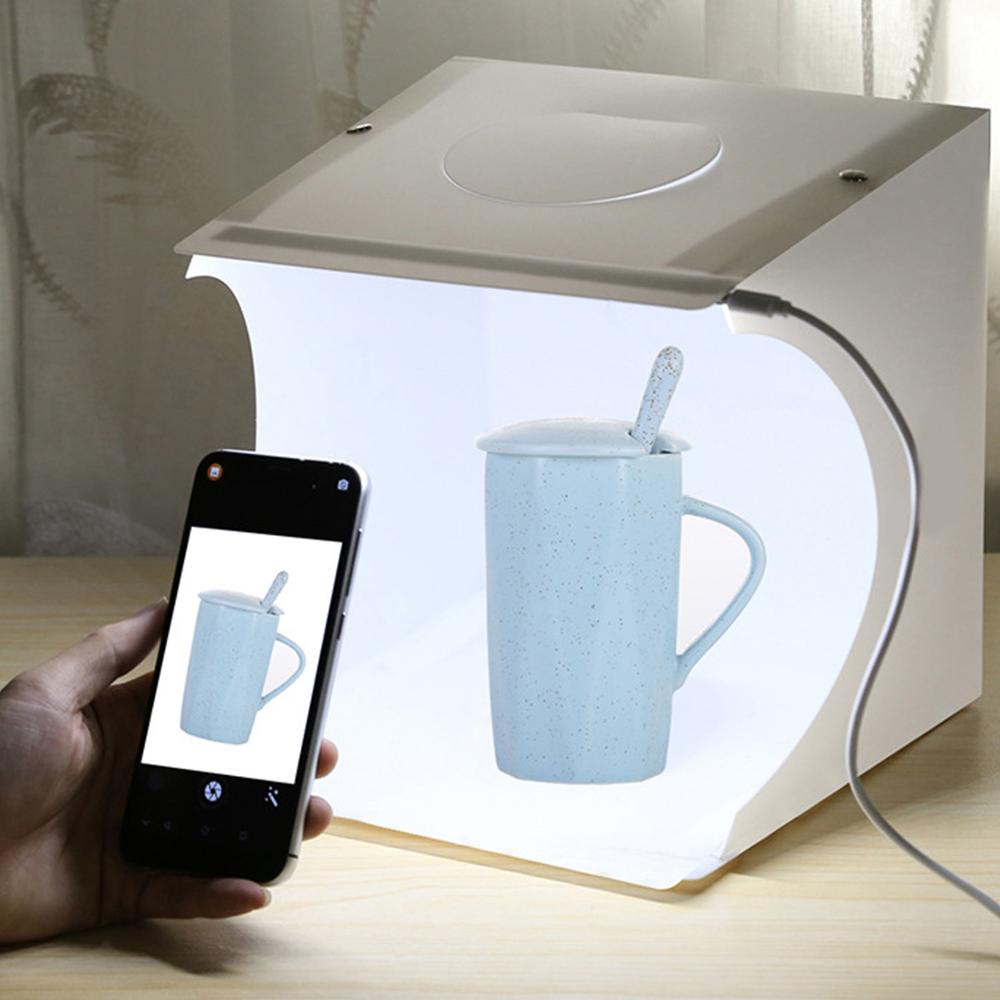 Gosear 1 stk 20 x 20 cm sammenfoldelig mini led fotostudie diffus soft box lightbox lys telt 6 stk baggrunde til professionelle