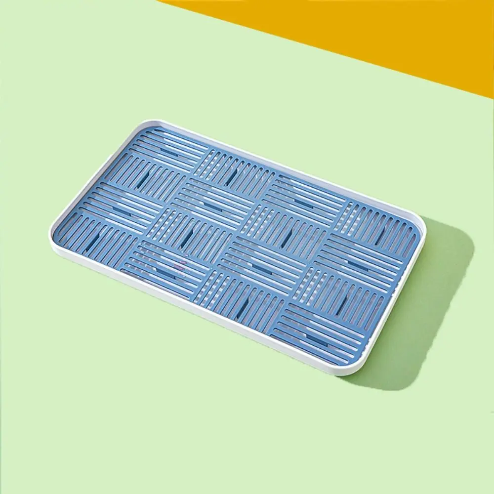 Detachable Tableware Drain Tray Double Layer Grids Dish Drainer Storage Tray Kitchen Accessory Easy Clean Dish Drainer: Blue