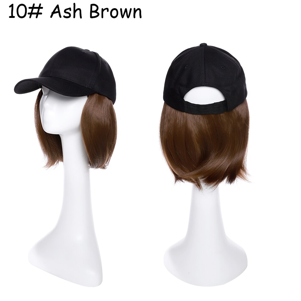 Benehair Afneembare Korte Rechte Bob Haar Zwarte Baseball Cap Haar Pruik Synthetische Pruik Cap Haar Hittebestendige Vezel Outdoor: Ash Brown