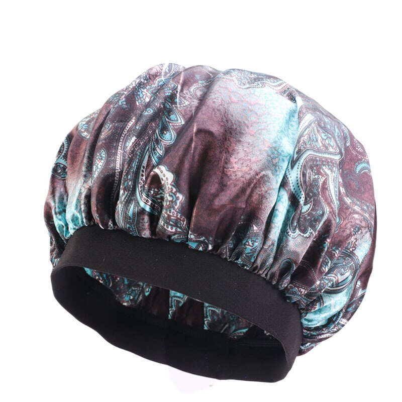 Motorhuv mössa tryck amöba satin elastisk bredbrättad hatt cellgifter hårvård polyester nattsömnmössa: Stil 3