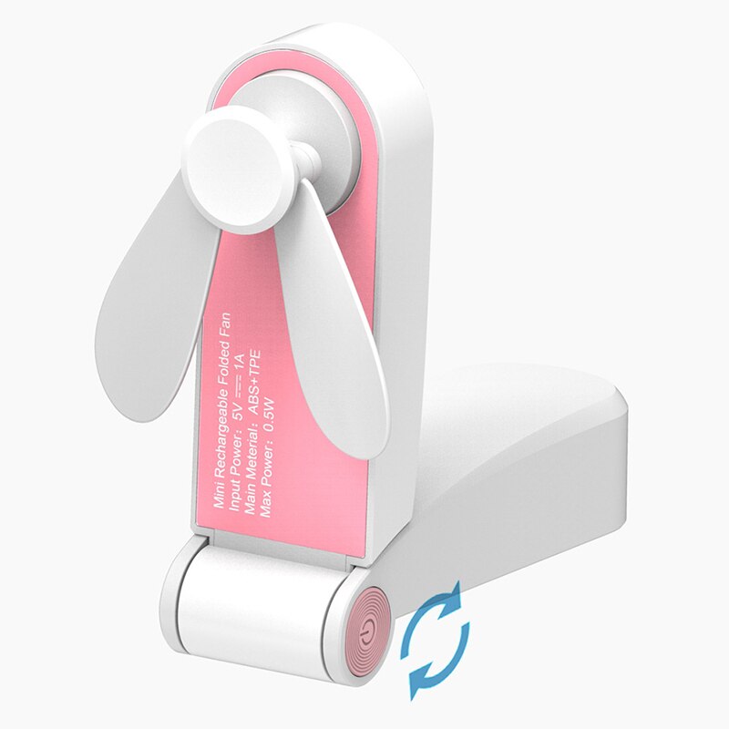 3 Gear Usb Oplaadbare Pocket Vouw Fans Hand + Tafel Draagbare Mini Fans Kleine Elektrische Ventilator Lucht Koeler Staat Ventilator: Roze