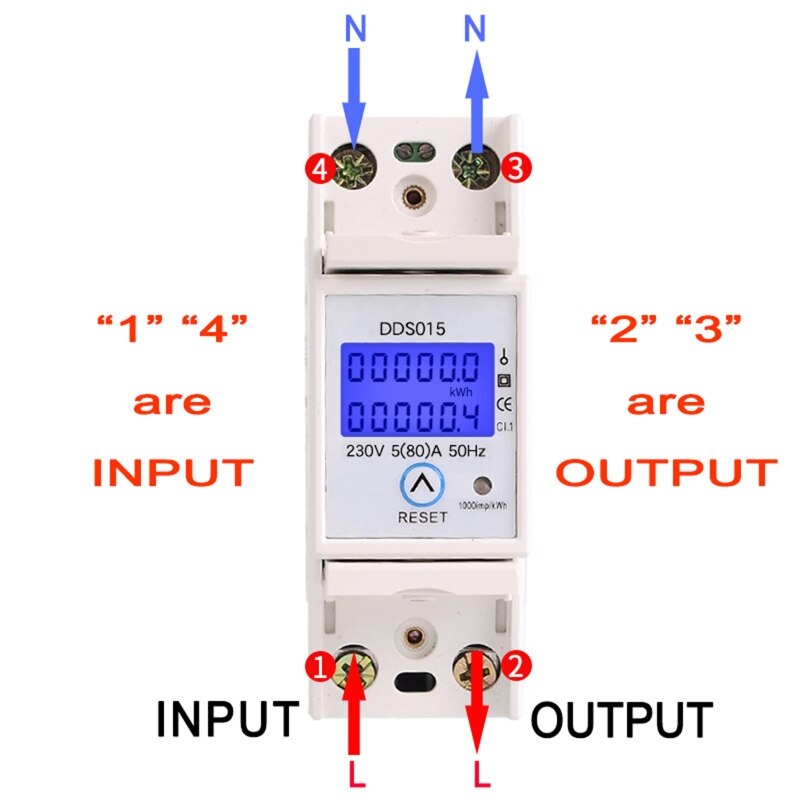 DDS015 230V kwh Meter Digital Electric Meter Single Phase LCD Double Display with Reset Power Consumption Meter 2P DIN Rail