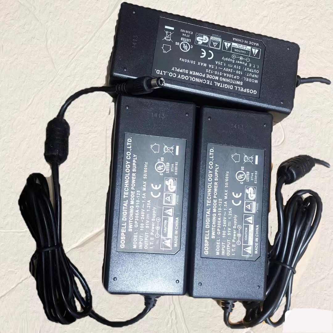 Original GOSPELL 51V 1.25A AC DC Adapter Charger GP306A-510-125 For POE Switch And Laptop Power Supply 5.5x2.5mm