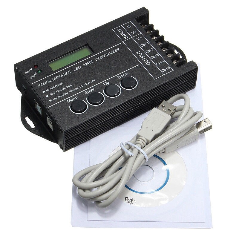 Controlador LED RGB programable por tiempo de -TC420 DC12V-24V regulador temporizador LED de 5 CANALES