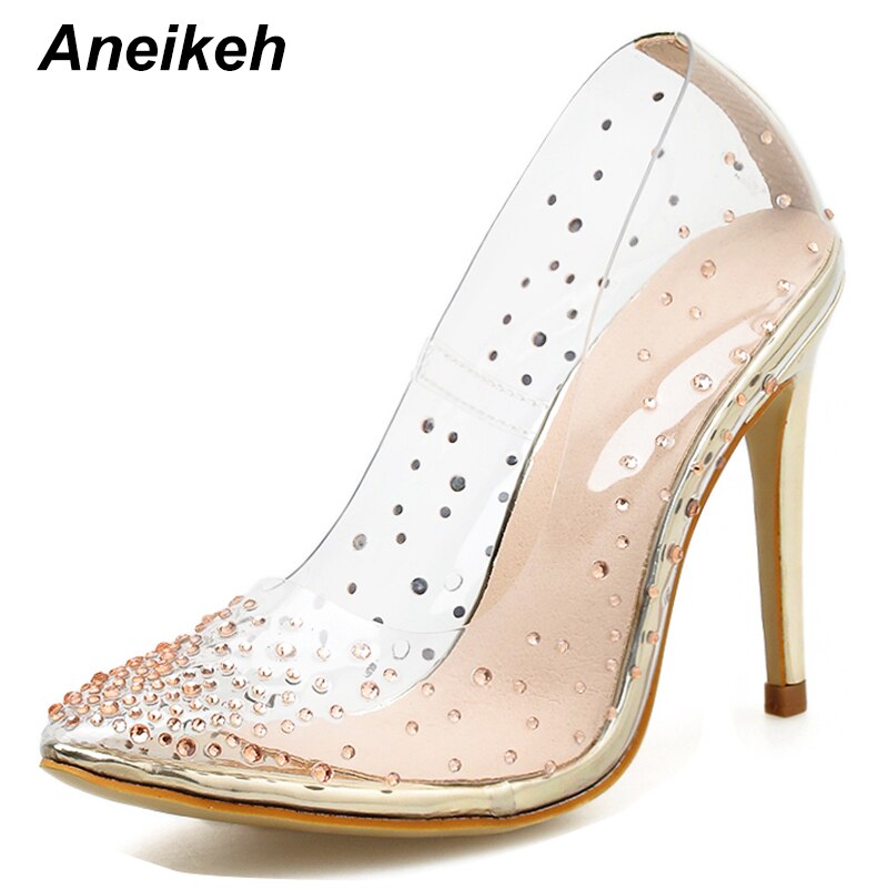 Aneikeh spring pvc sexy spiss tå pumps dame fetish sko tynn høy hæl slip-on rivet pumps bryllupsfest str 35-42