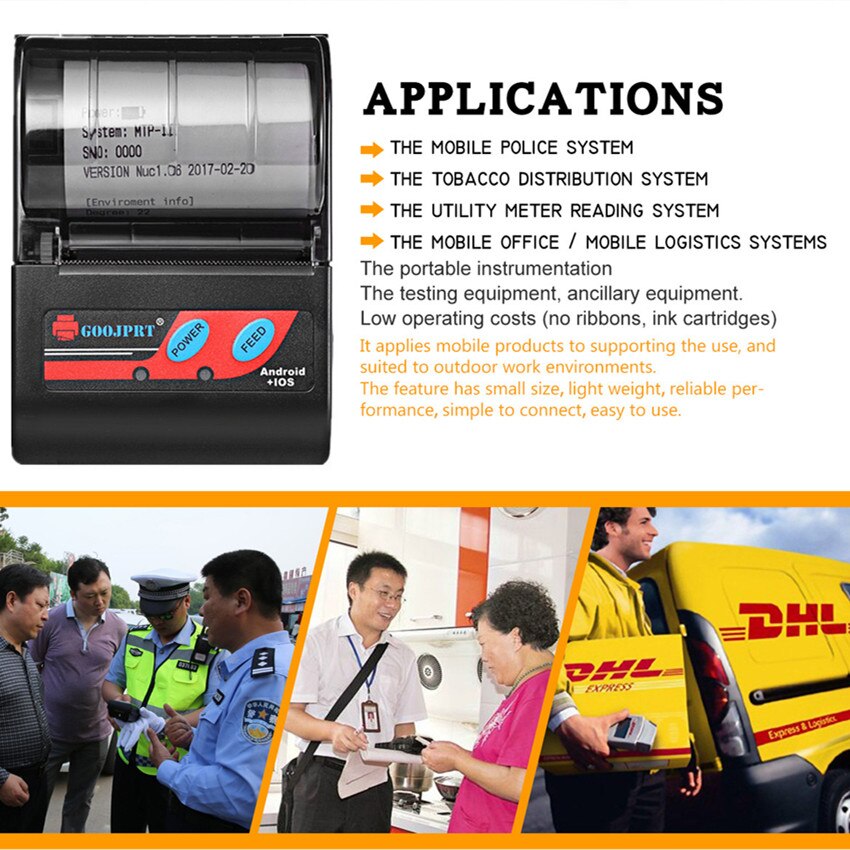 GOOJPRT MTP-2Receipt Machine Portable Printer Wireless Bluetooth Thermal Printer With USB Port for Android iOS Supermarket Club