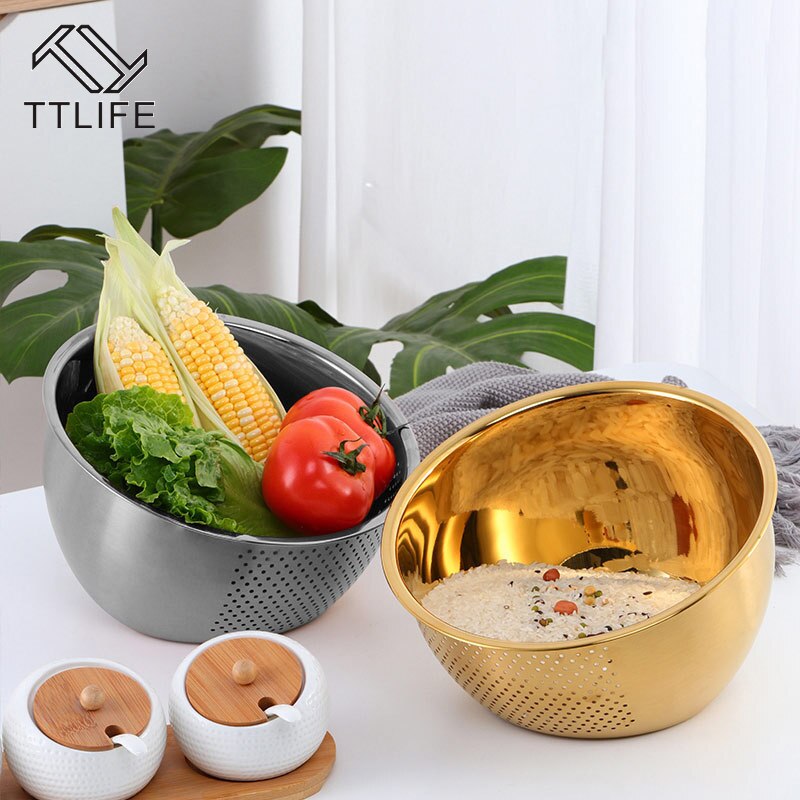 De acero inoxidable escurridor lavado cuencos cocina colador de Pasta verduras utensilios de cocina frijoles tamiz frutas Herramientas de limpieza