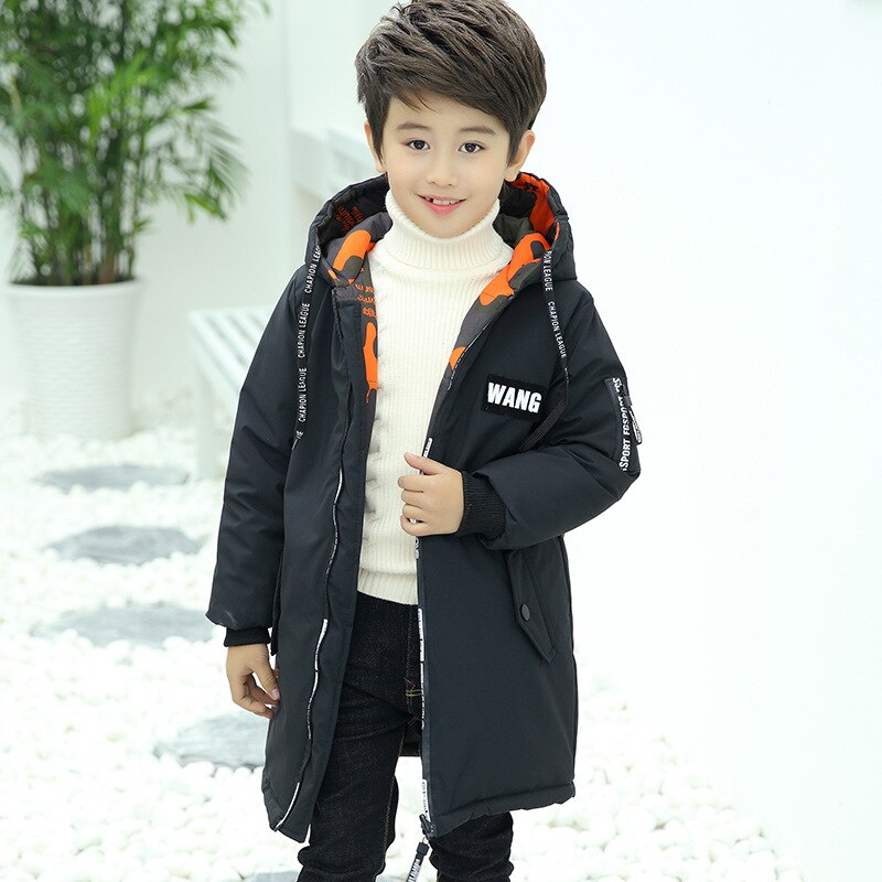 Winter Jongens Parka Dikke Camouflage Dragen Op Beide zijden Warm Jassen Hooded Lange Katoenen-jassen Voor 5- 14T Kinderen: black / 11