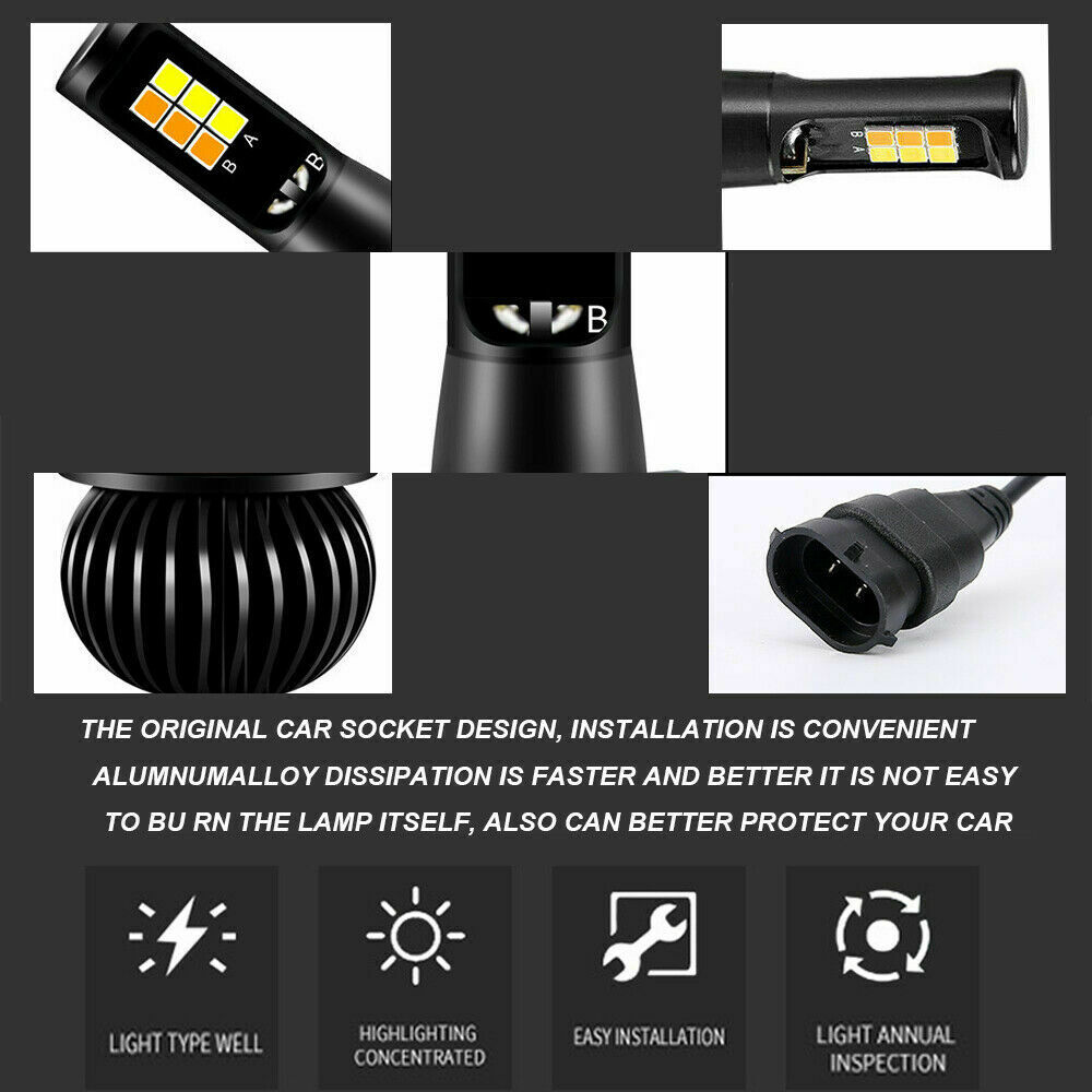 High Power H8 H11 Car Lights 3030 LED White Amber Dual Color 12V Replacement Conversion Lamps Practical Useful