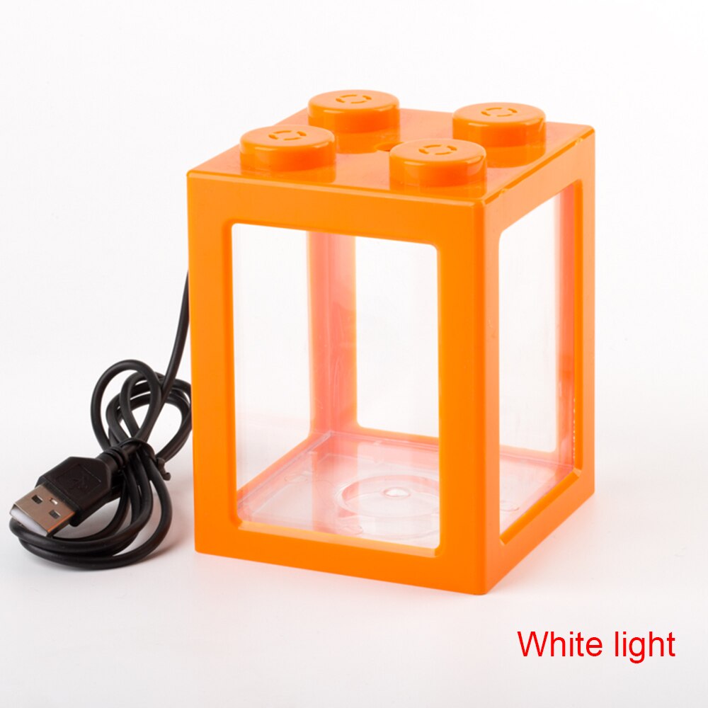 Usb mini akvarie akvarium med led lampe lys små akvarier stabelbare rumble fisk cylinder akvarie forsyninger: Orange