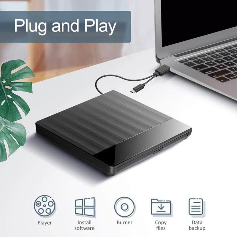 External CD DVD Drive,USB 3.0 and USB C Port High Speed Data Transfer Portable CD DVD +/-RW Drive Slim DVD/CD ROM Burner