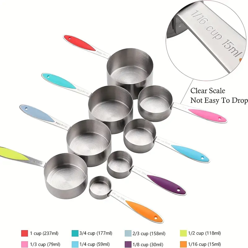 9/17 piece, stainless steel heavy duty measuring cup and spoon set, double-sided magnetic for drying and liquid ingredients