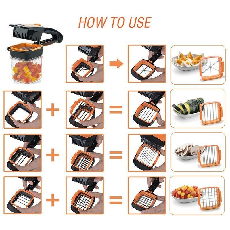 1Pc 5 In 1 Nicer Quick Rvs Groente Dicer Chopper Multi-Functionele Keuken Ui Vegetable Cutter Slicer ok 1055