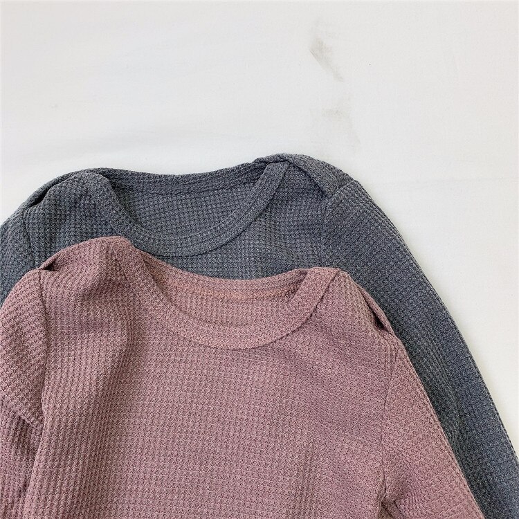 Efterår baby vaffel bodysuit tøj unisex bomuld langærmet o-hals solid jumpsuit drenge og piger småbørnetøj