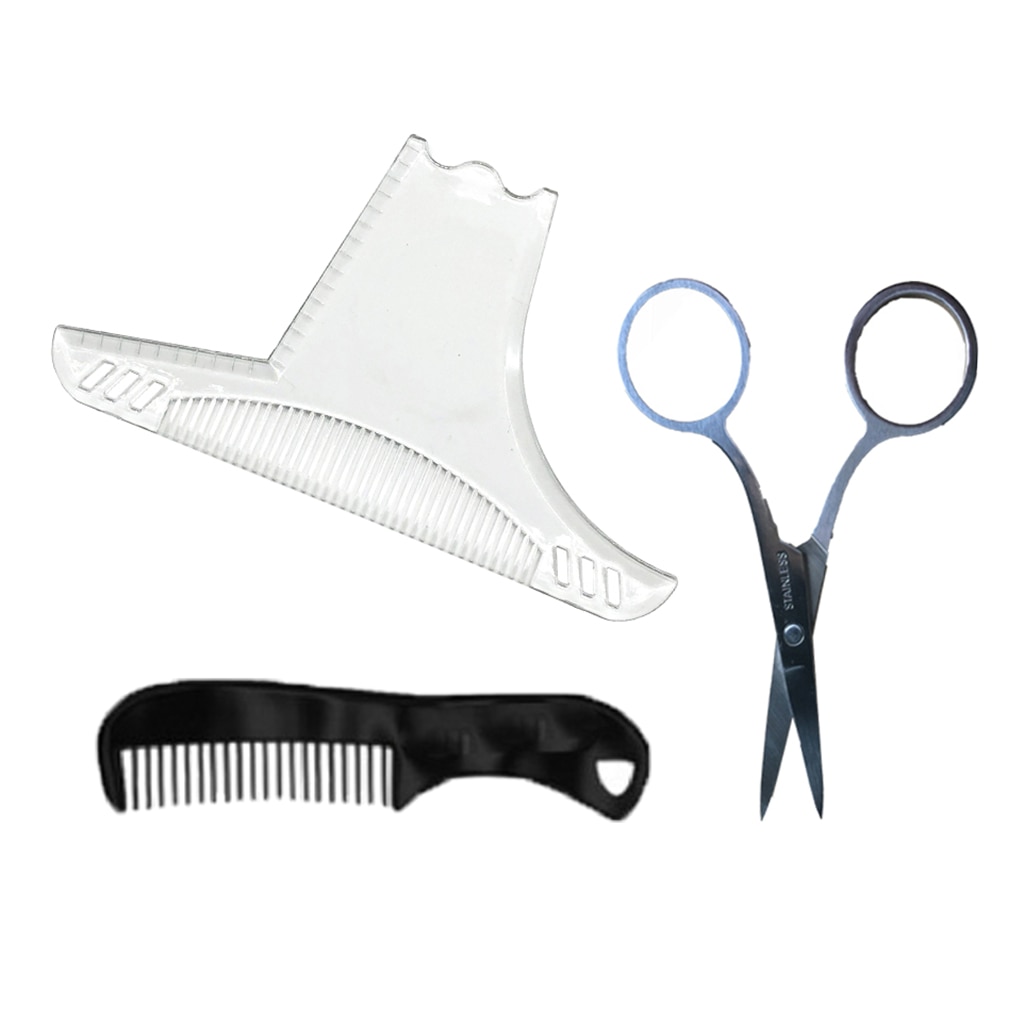 Transparent Premium Beard Shaping Template W/Beard Combs & Scissor Set