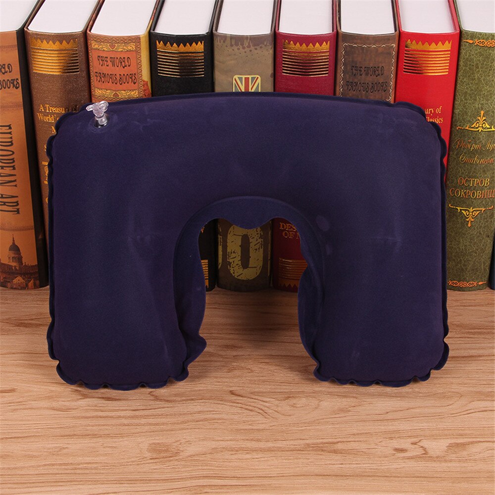 Inflatable U-shape Pillow Velvet Outdoor Air Pillow Sleep Cushion Travel Bedroom Car Beach Plane Rest Head Relax Home Textile: dark blue