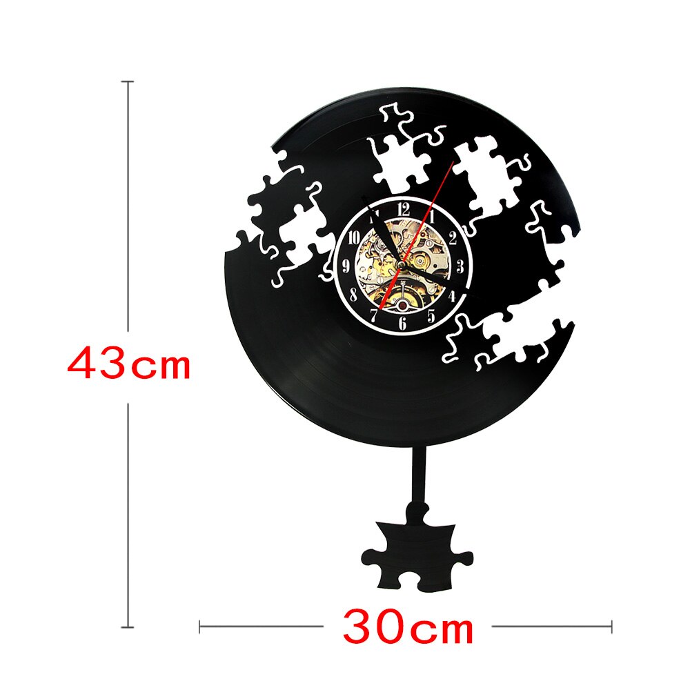 Jigsaw Wall Art Decor Falling Puzzle Wall Clock Modern Puzzle Vinyl Record Pendulum Clock Steampunk Clock Watch
