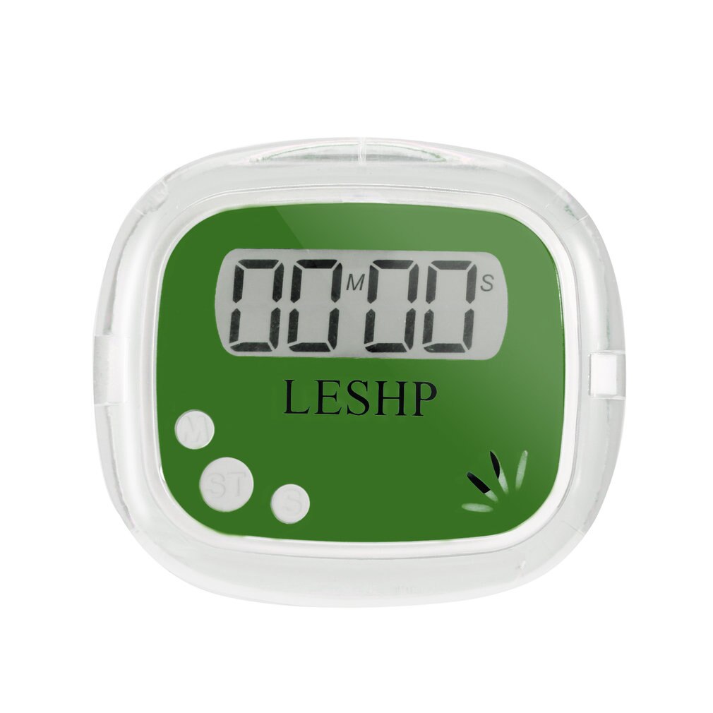 LESHP Kitchen Timer - 4 Digit LCD Display - Countdown & Count-Up - Magnetic Back - Memory Recall: Green