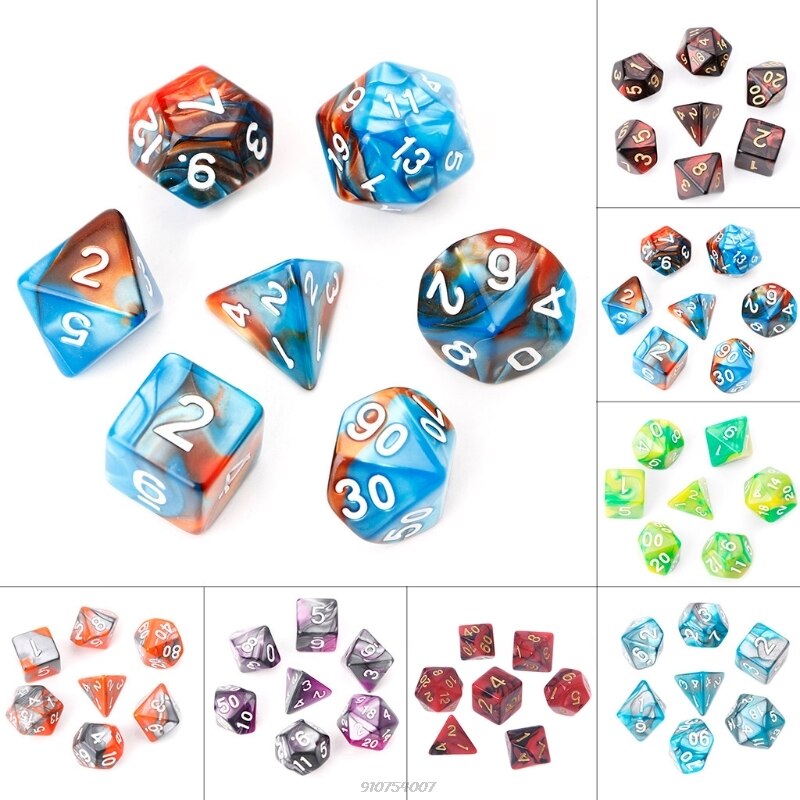 7 pz/set dadi acrilici poliedrici dadi per TRPG gioco da tavolo D4-D20 F25 21 commerci all'ingrosso