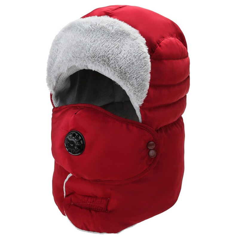Bomber Hat Men Women Winter Hat with Mask Thick Warm Russian Hat Windproof Earflap Trapper Cap Unisex Snow Ski Fur Hat: claret